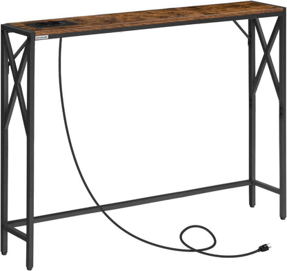 Industriestil Konsolentisch mit Ladestation Vintagebraun 100x15x73cm