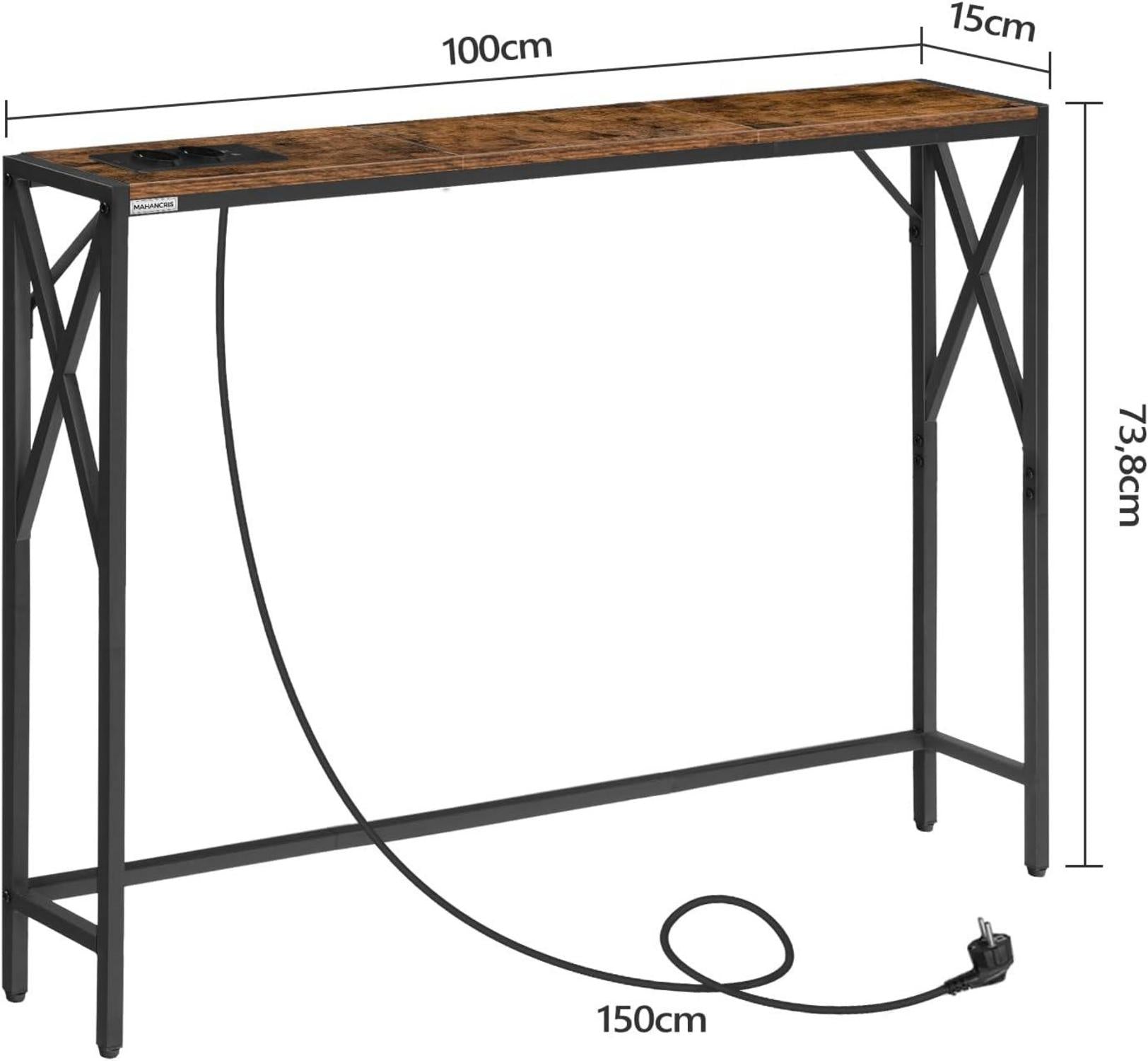 Industriestil Konsolentisch mit Ladestation Vintagebraun 100x15x73cm