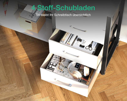 ODK Gaming Schreibtisch LED 2 Steckdosen 2 USB weiß 135×110cm