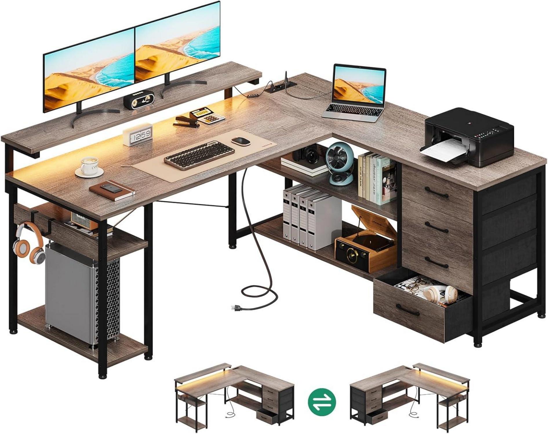 LED Gaming Schreibtisch mit Schubladen und USB Anschlüssen