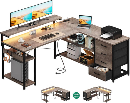 LED Gaming Schreibtisch mit Schubladen und USB Anschlüssen