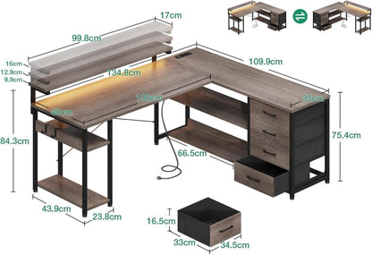 LED Gaming Schreibtisch mit Schubladen und USB Anschlüssen