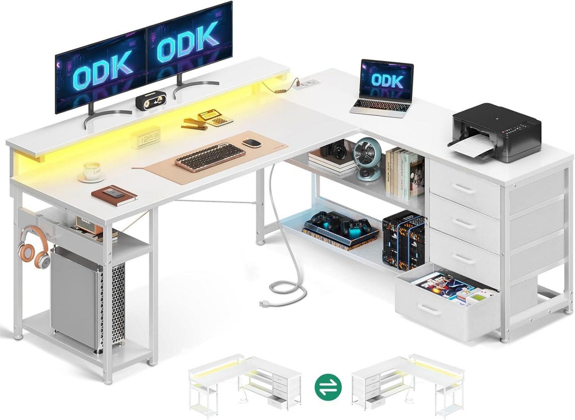 Schreibtisch Eckschreibtisch mit Schubladen LED USB-Anschluss