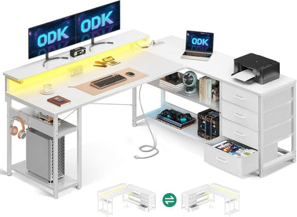 Schreibtisch Eckschreibtisch mit Schubladen LED USB-Anschluss