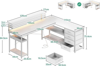 Schreibtisch Eckschreibtisch mit Schubladen LED USB-Anschluss