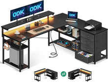 Schreibtisch Eckschreibtisch mit Schubladen USB LED 155×110cm