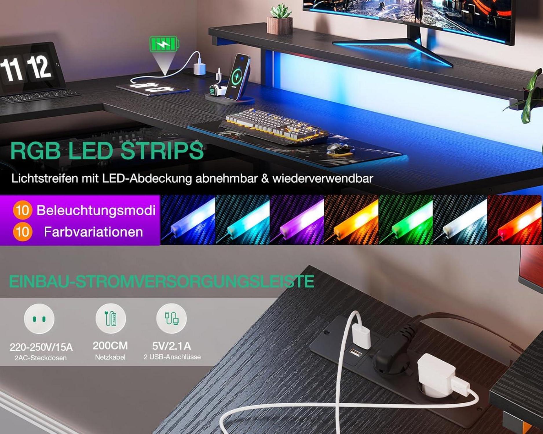 Schreibtisch L Form mit Schubladen und LED, Gaming Schreibtisch