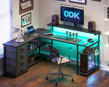 ODK Gaming Schreibtisch L Form mit LED-Beleuchtung und