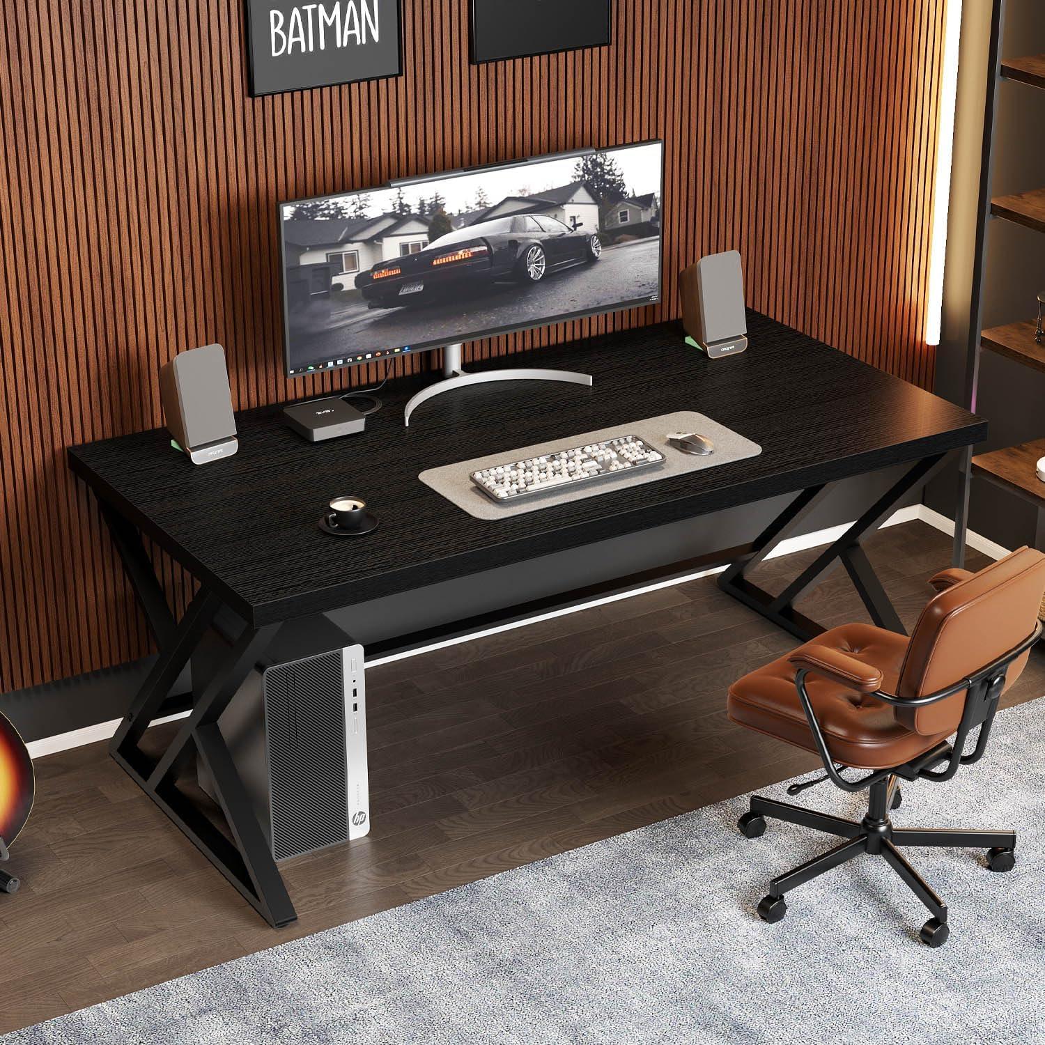 Schwarzer Gaming-Computertisch Metall-Holz für Heimbüro