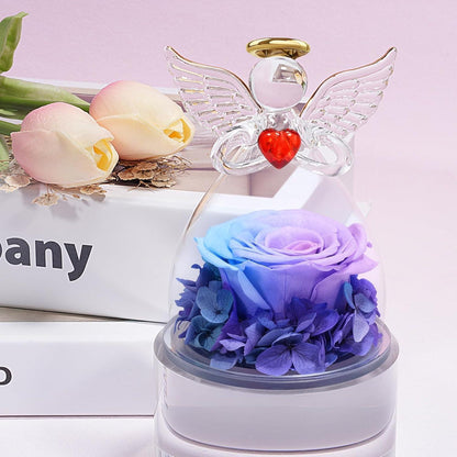 Ewige Rose Engel Figur Geschenkbox Blau Violett