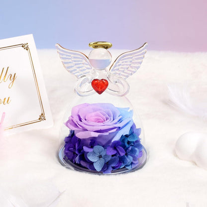 Ewige Rose Engel Figur Geschenkbox Blau Violett