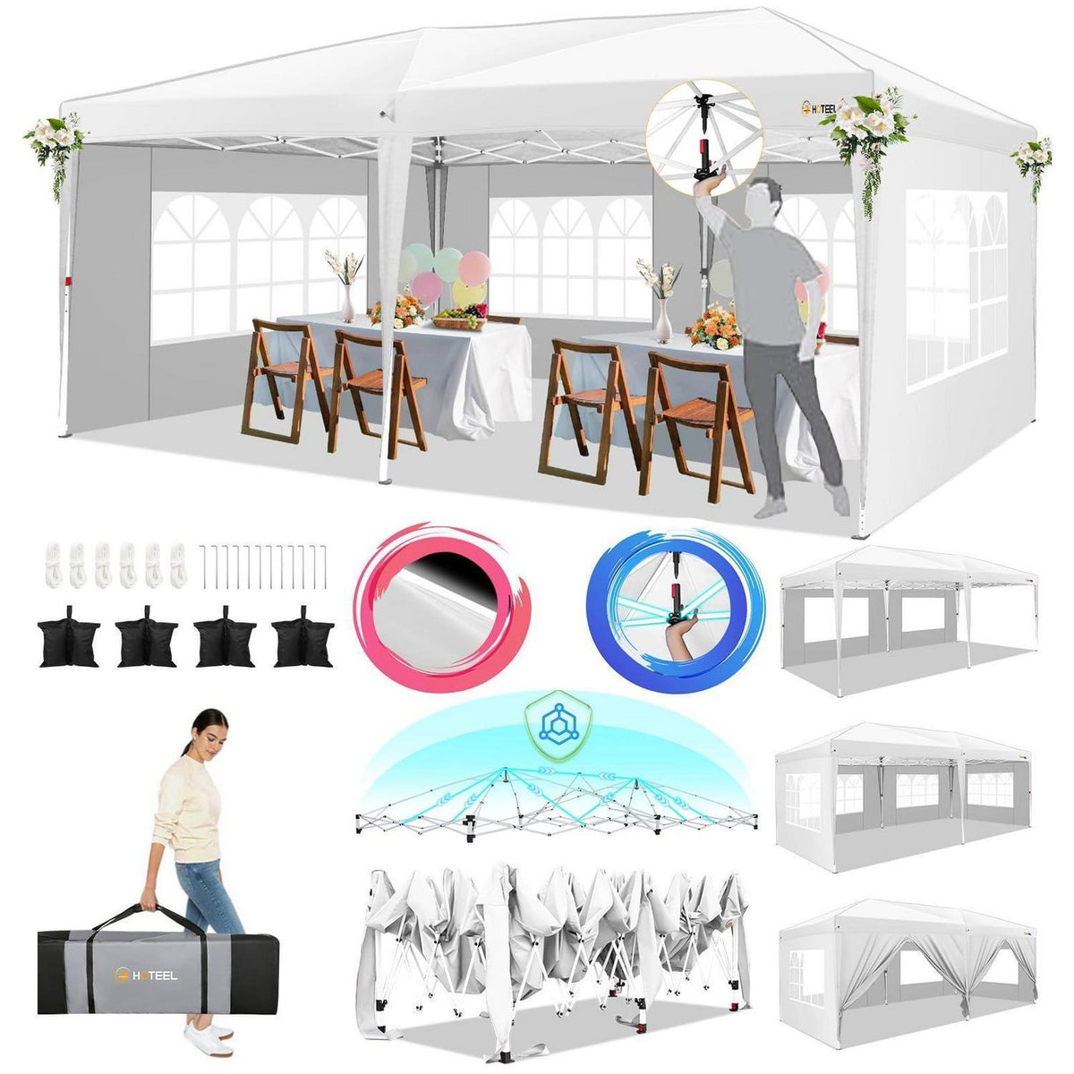 Faltpavillon 3x6 wasserdicht – Partyzelt mit 6 Seitenwänden