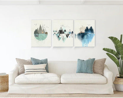 Abstrakte grüne blaue Berglandschaft Leinwandbild 40x58x3