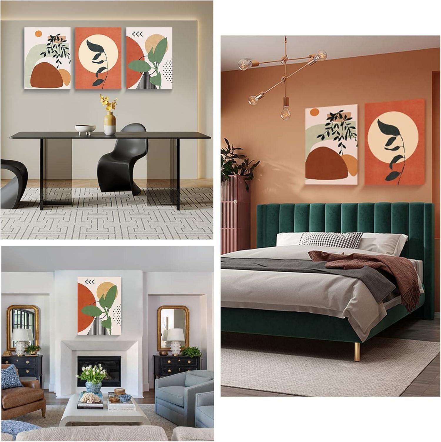 Boho Bilder Wandbilder Orange Abstract Blätter Sonne Leinwand 50x70cm