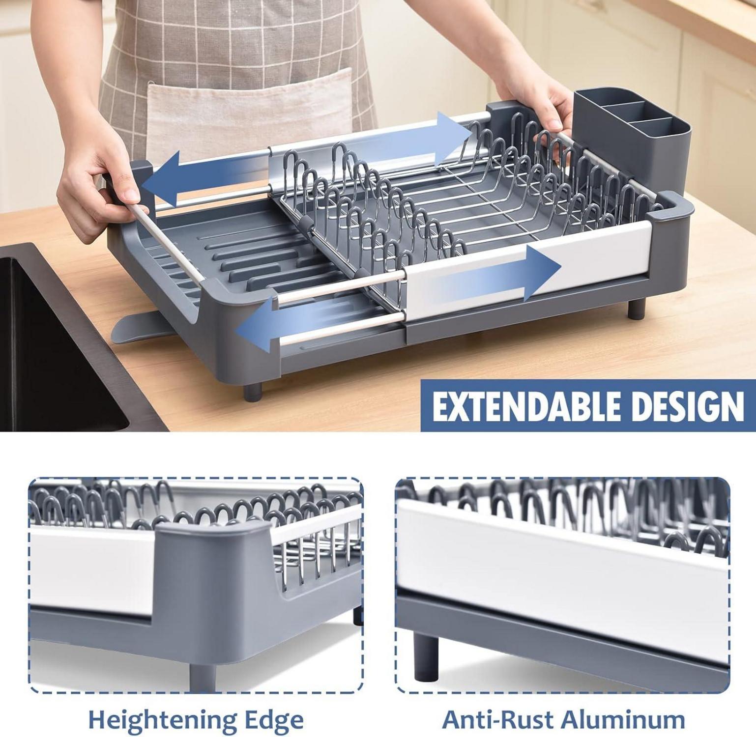Erweiterbares Abtropfgestell Aluminium Geschirrkorb mit Besteckhalter