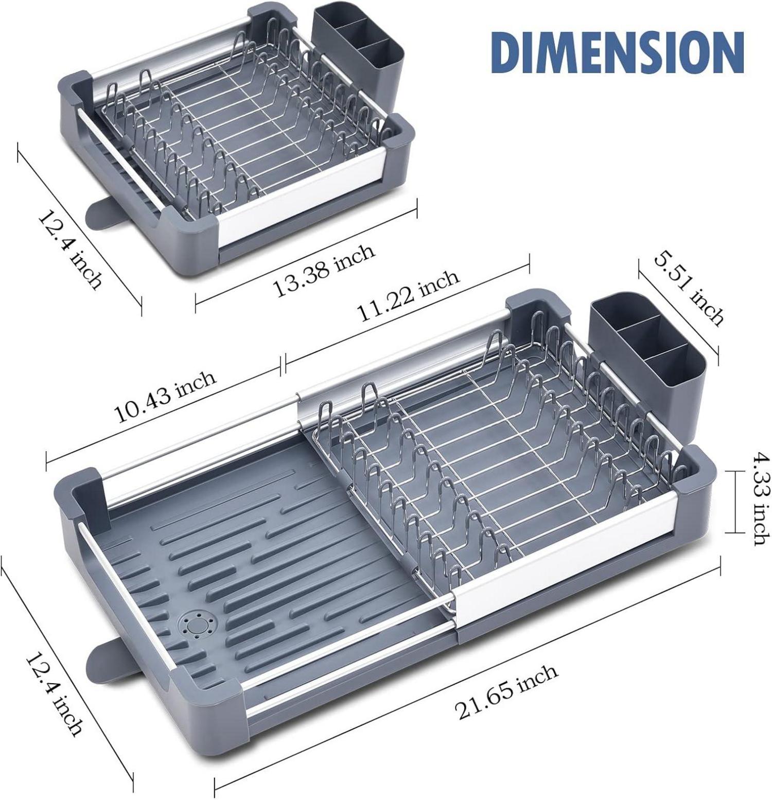 Erweiterbares Abtropfgestell Aluminium Geschirrkorb mit Besteckhalter