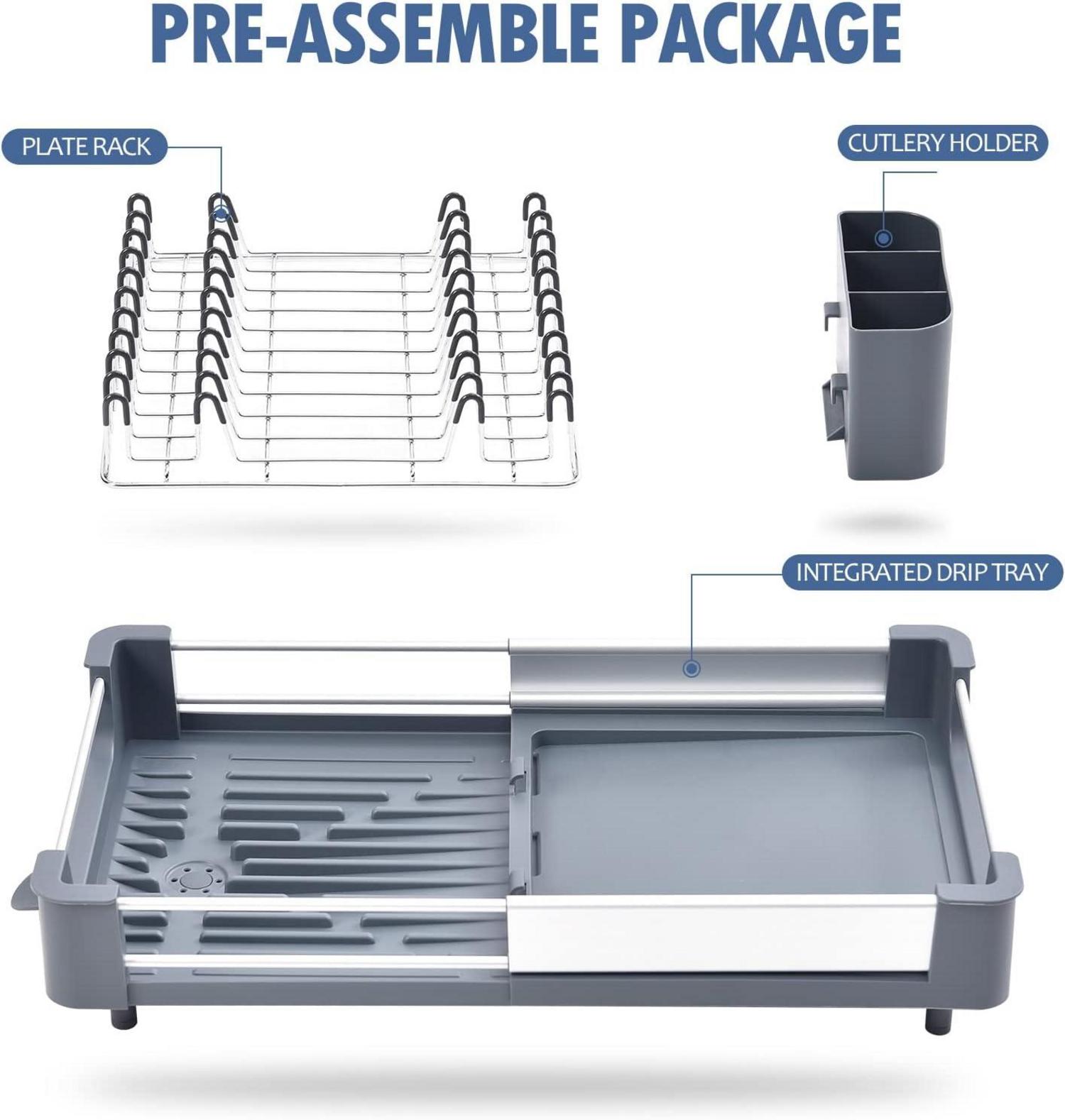 Erweiterbares Abtropfgestell Aluminium Geschirrkorb mit Besteckhalter