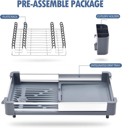 Erweiterbares Abtropfgestell Aluminium Geschirrkorb mit Besteckhalter
