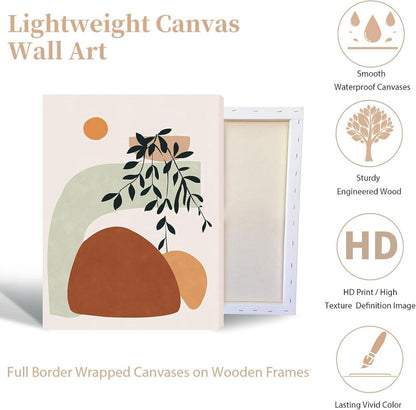 Boho Bilder Orange Abstract Blätter Sonne 3er Pack