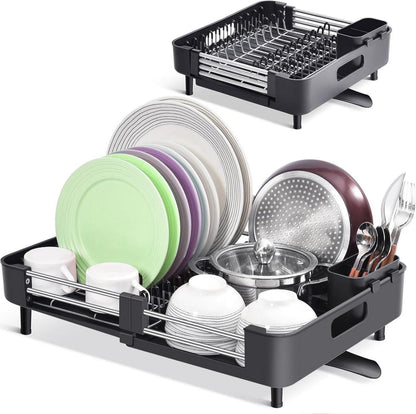 Abtropfgestell Edelstahl Schwarz mit Besteckhalter und Drainage