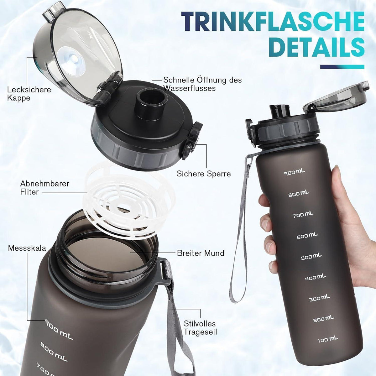AOPREL 1L Sport Trinkflasche BPA Frei Wasserflasche
