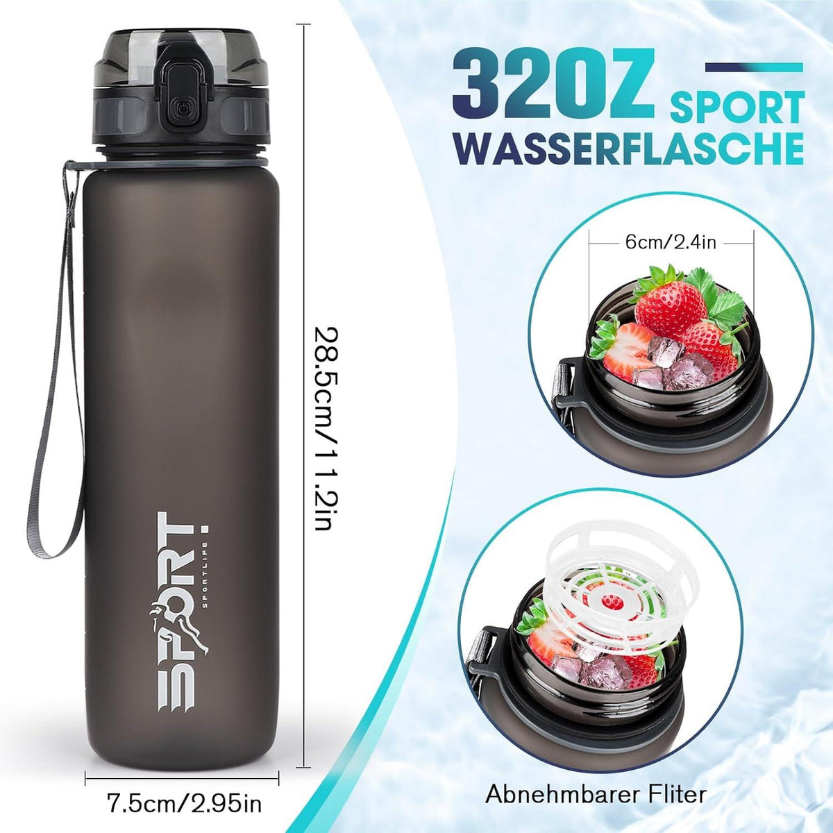 Sport Trinkflasche 1L AOPREL BPA Frei Kapazitätsskala Outdoor Camping