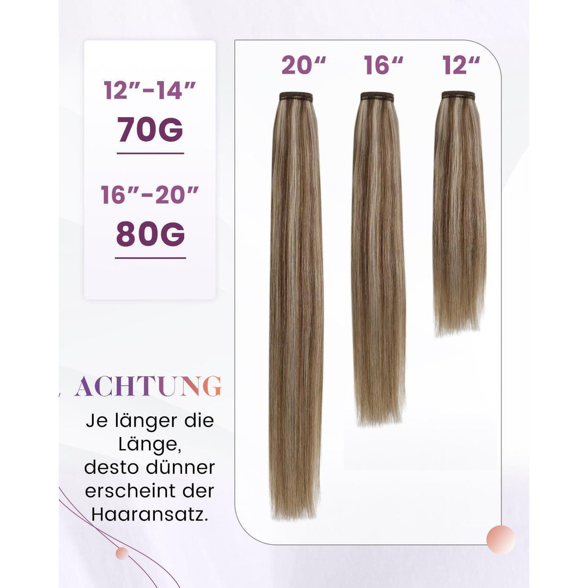 Echthaar Zopfverlängerung Braun Blond 50cm #P8/60