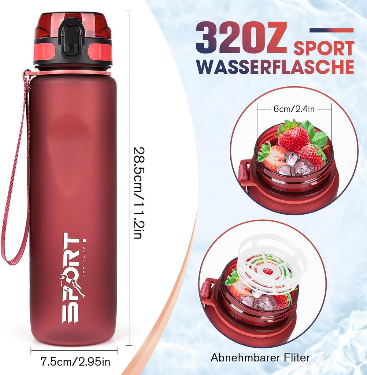 AOPREL 1L Sport Trinkflasche BPA Frei Auslaufsicher Camping Rot