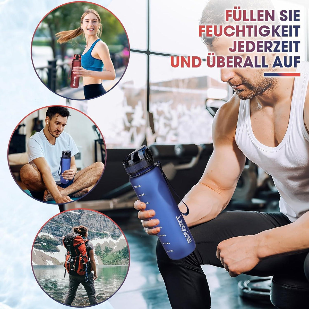 AOPREL 1L Sport Trinkflasche BPA Frei Auslaufsicher Camping Rot