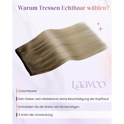 Echthaar Tressen Ombre Blond 55cm - Sew-in Weft #8/18/60