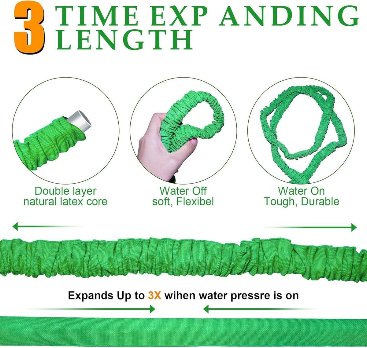 Gartenschlauch Flexibel 30m mit 8 Sprühmustern und Adapter