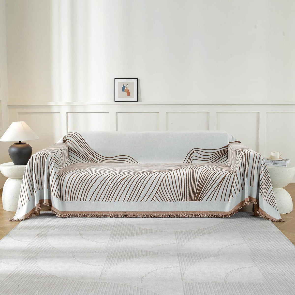 Sofaüberwurf 3-Sitzer, Chenille Dunkelkaffee-Curve 180x340cm