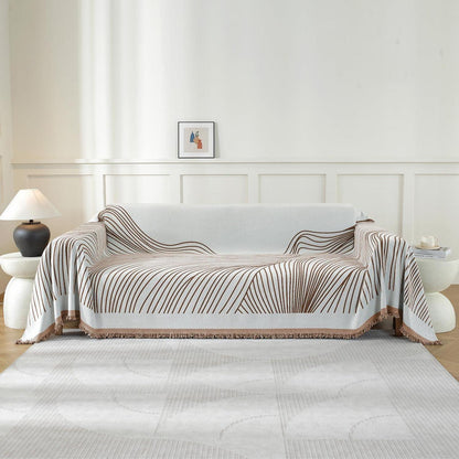 Sofaüberwurf 3-Sitzer, Chenille Dunkelkaffee-Curve 180x340cm