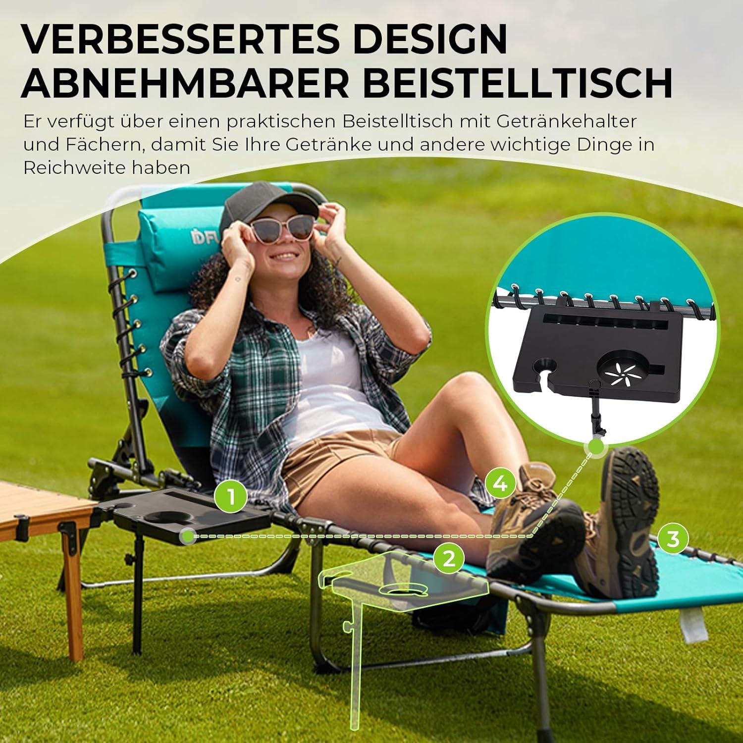 FOLDABLE SUN LOUNGER with Side Table and Pillow Beige