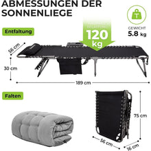Faltbare Sonnenliege mit Auflage und Seitentisch 5-Position