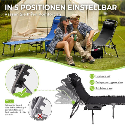 Faltbare Sonnenliege mit Auflage und Seitentisch 5-Position