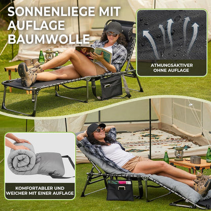 Faltbare Sonnenliege mit Auflage und Seitentisch 5-Position