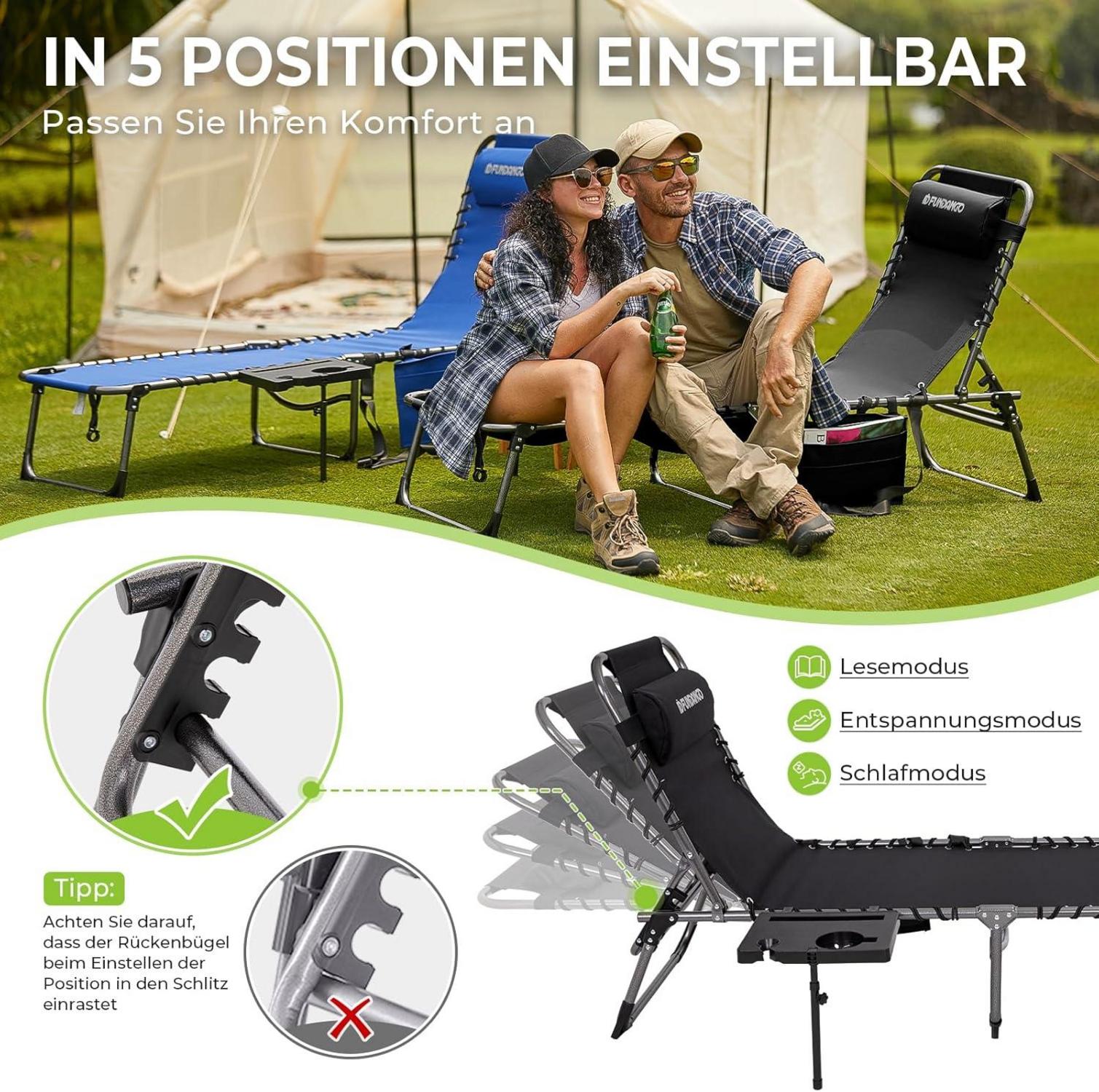 Klappbare Sonnenliege mit Auflage 5-fach verstellbarmit Seitentisch