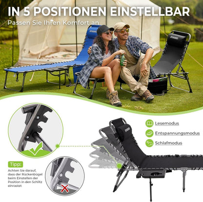 Klappbare Sonnenliege mit Auflage 5-fach verstellbarmit Seitentisch
