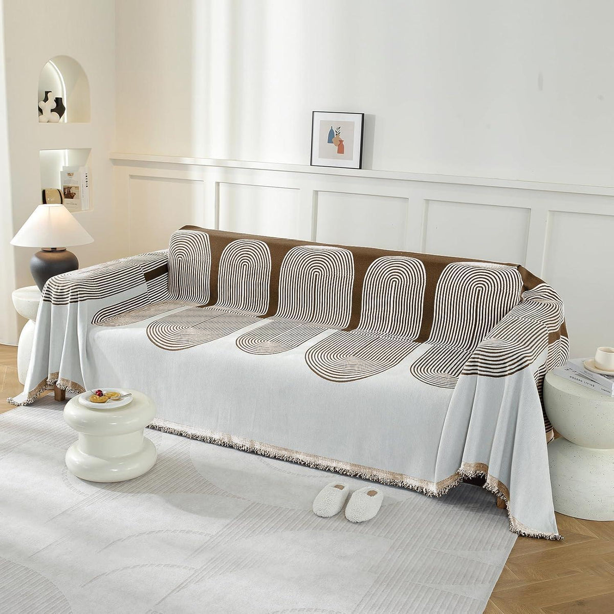Sofaüberwurf 4-Sitzer, Chenille Dunkelkaffee, 180x380cm