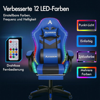 ALFORDSON Gaming Stuhl mit Massage RGB LED Bürostuhl Ergonomisch für Kinder Erwachsene