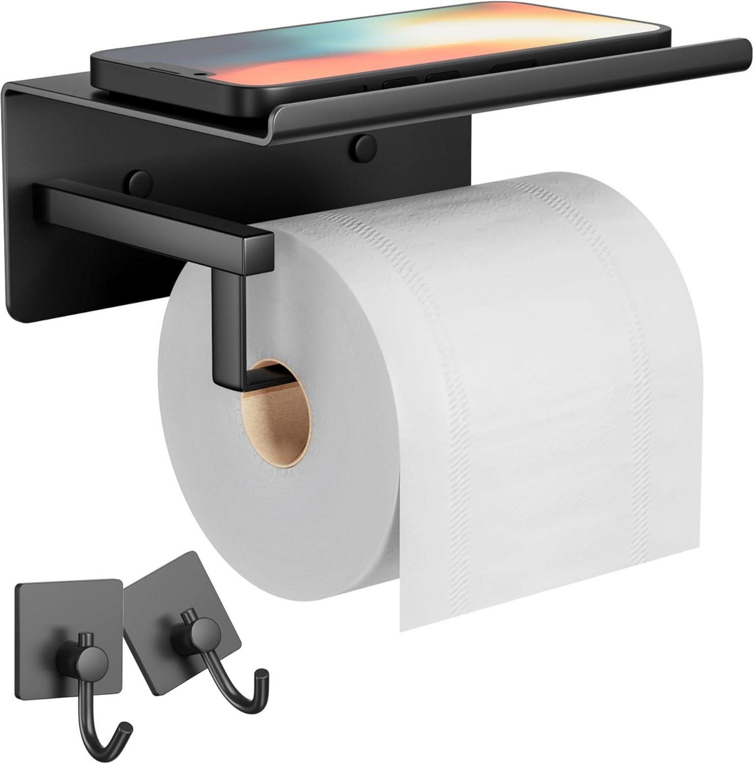 Toilettenpapierhalterung Edelstahl Selbstklebend Schwarz Ablage