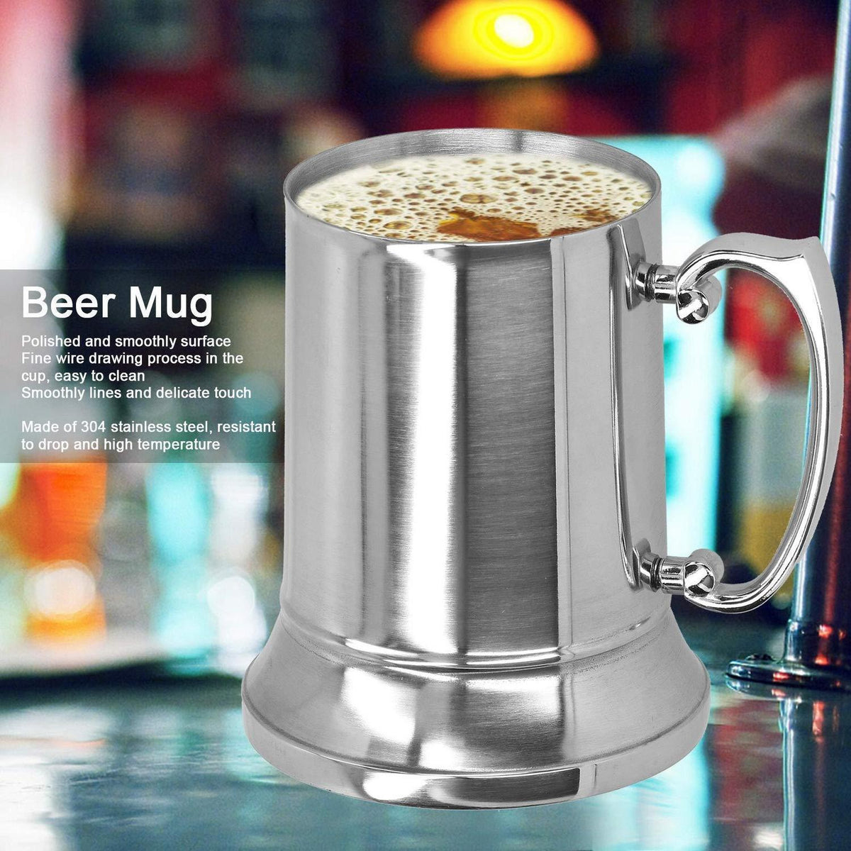 Edelstahl Bierkrug mit Griff – 450ml Vakuum Isoliert