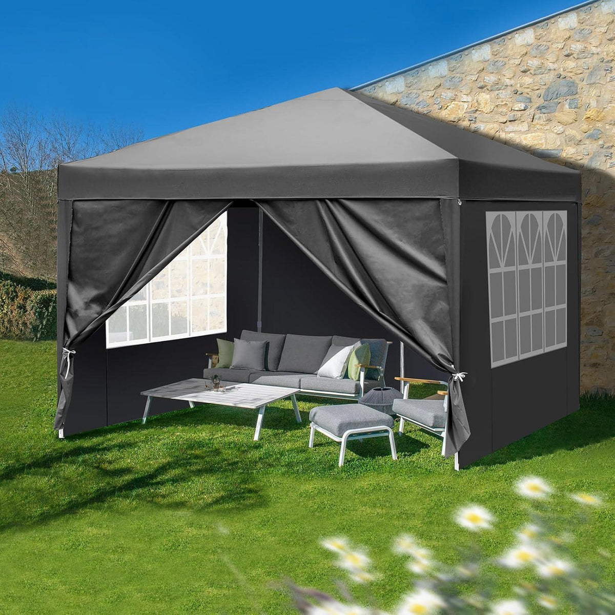 3x3m Faltpavillon wasserdicht & UV-Schutz 50+ mit 4 Seitenteilen