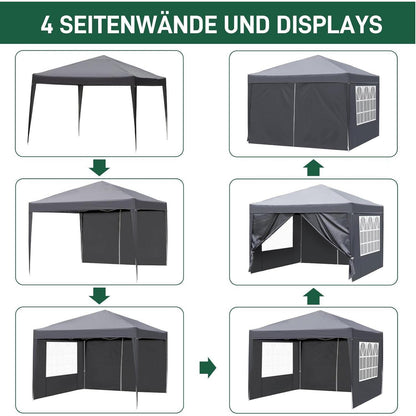 3x3m Faltpavillon wasserdicht & UV-Schutz 50+ mit 4 Seitenteilen