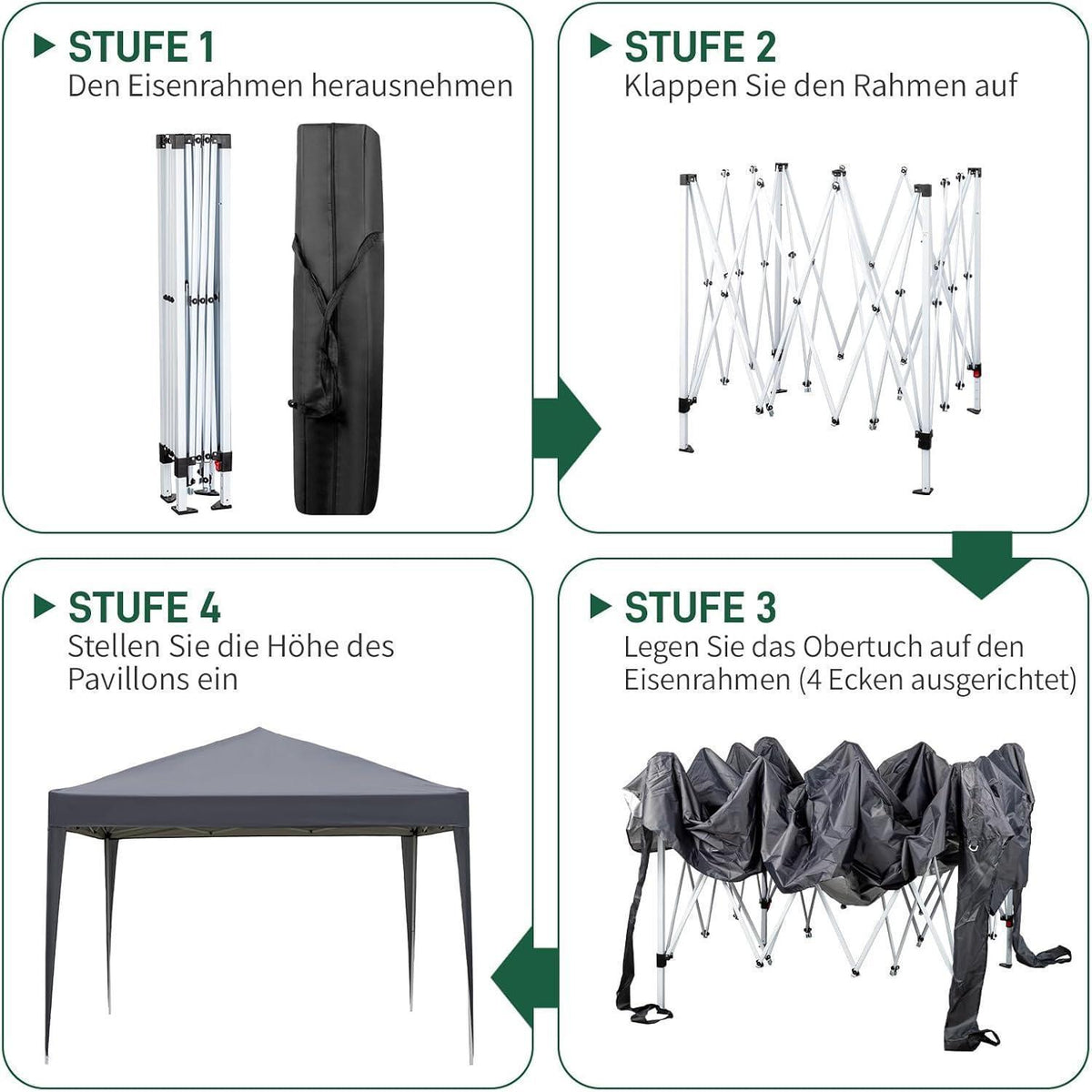 3x3m Faltpavillon wasserdicht & UV-Schutz 50+ mit 4 Seitenteilen