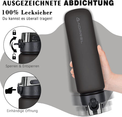 Trinkflasche 1l BPA-frei Tritan Sport Wasserflasche Schwarz