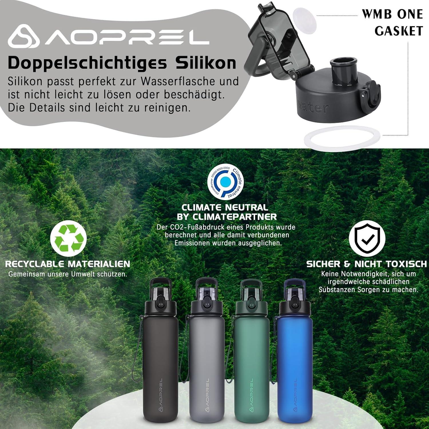 Trinkflasche 1l BPA-frei Tritan Sportflasche Kohlensäure geeignet, Auslaufsicher