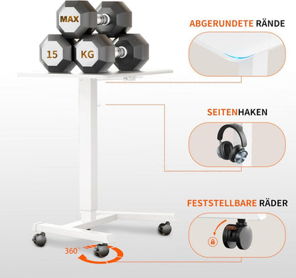 Höhenverstellbares Stehpult Laptoptisch mit Rollen 65x45cm