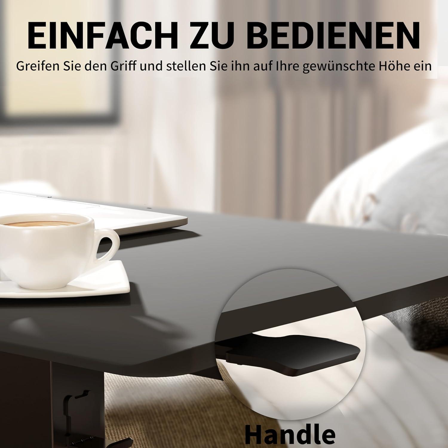 Höhenverstellbarer Stehpult mit 4 Rollen 65×45cm Laptoptisch Schwarz